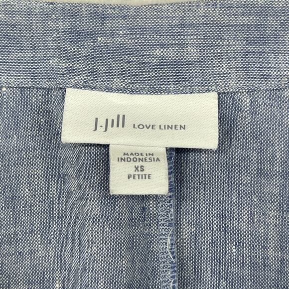 J. JILL Dress XS Love Linen Cross Dyed V-Neck Bell Sleeve Tunic Blue Mini Dress - Picture 5 of 11